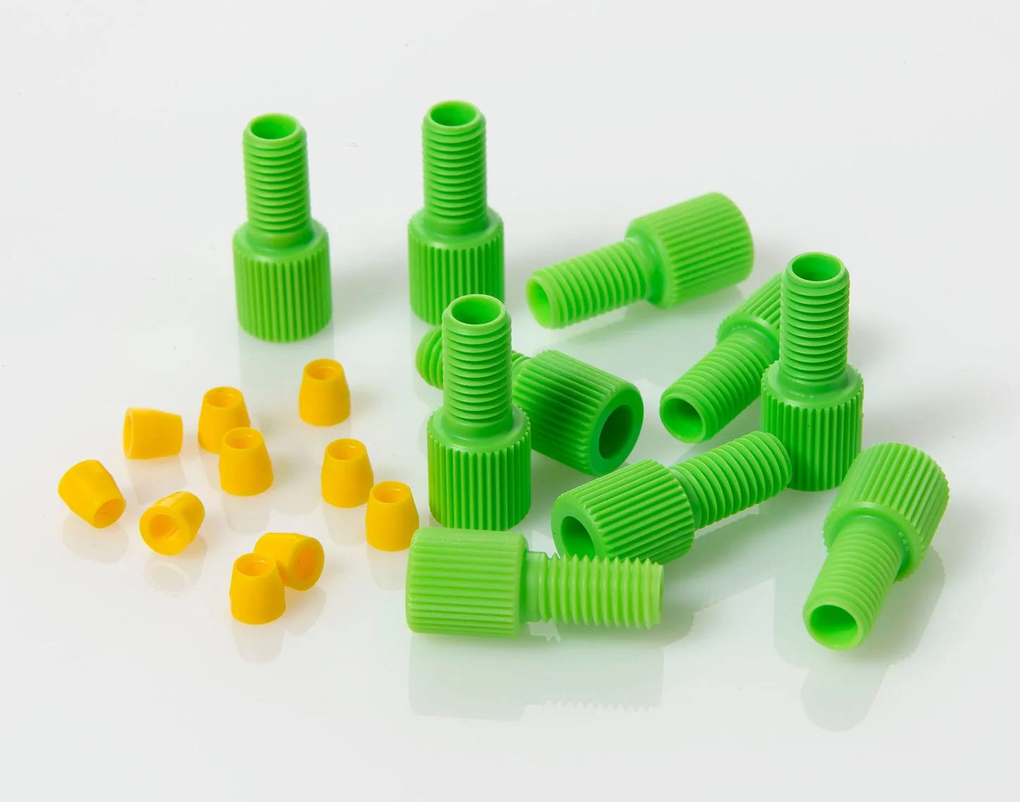 Fitting 1/4-28 Green Delrin® Male Nut/Yellow ETFE Ferrule for 1/8 OD Tubing, 10/pk