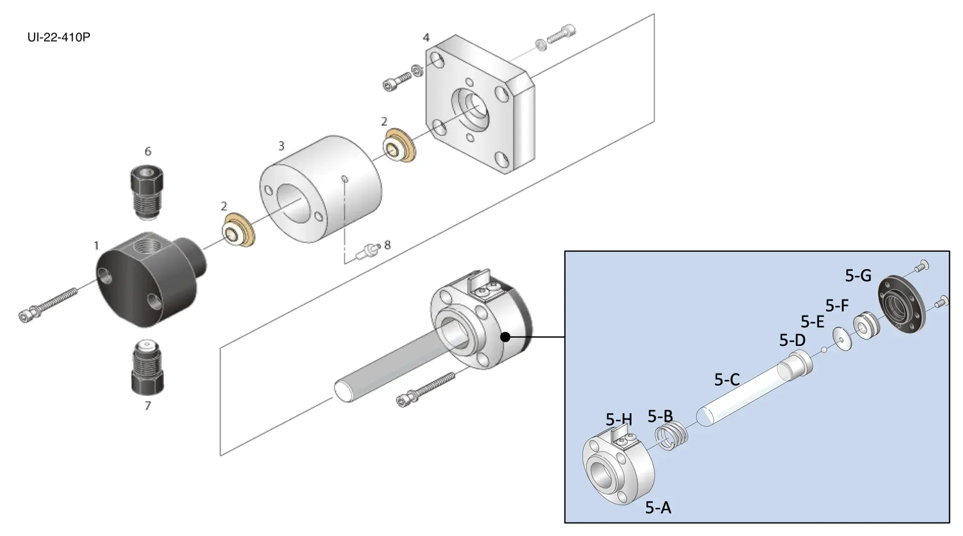 FLOM Plunger assembly casing, ø 9.5mm, SUS304 für UI-22-410D, UI-22-410S, UI-22-410P