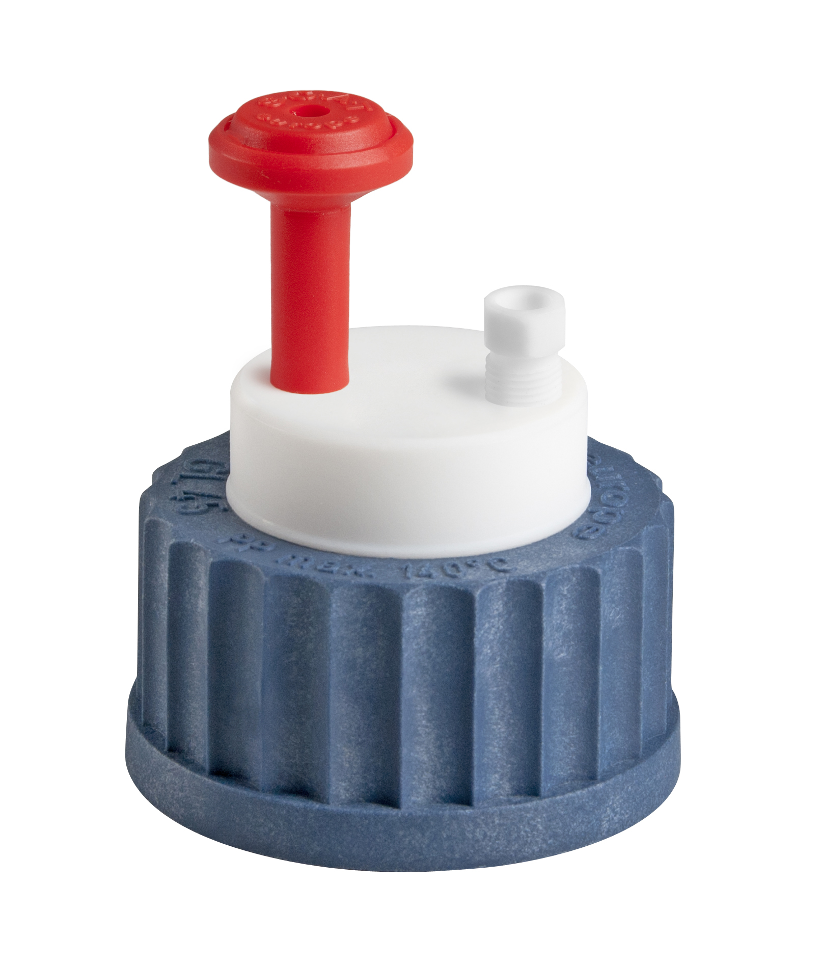 SafetyCap I, GL45 + 1x PTFE-Fitting 4,76 mm AD + 
Belüftungsventil präparativ