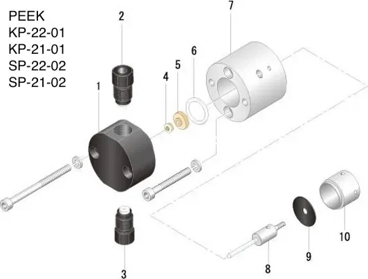 FLOM 1/16" Check valve assembly (Outlet) PEEK
