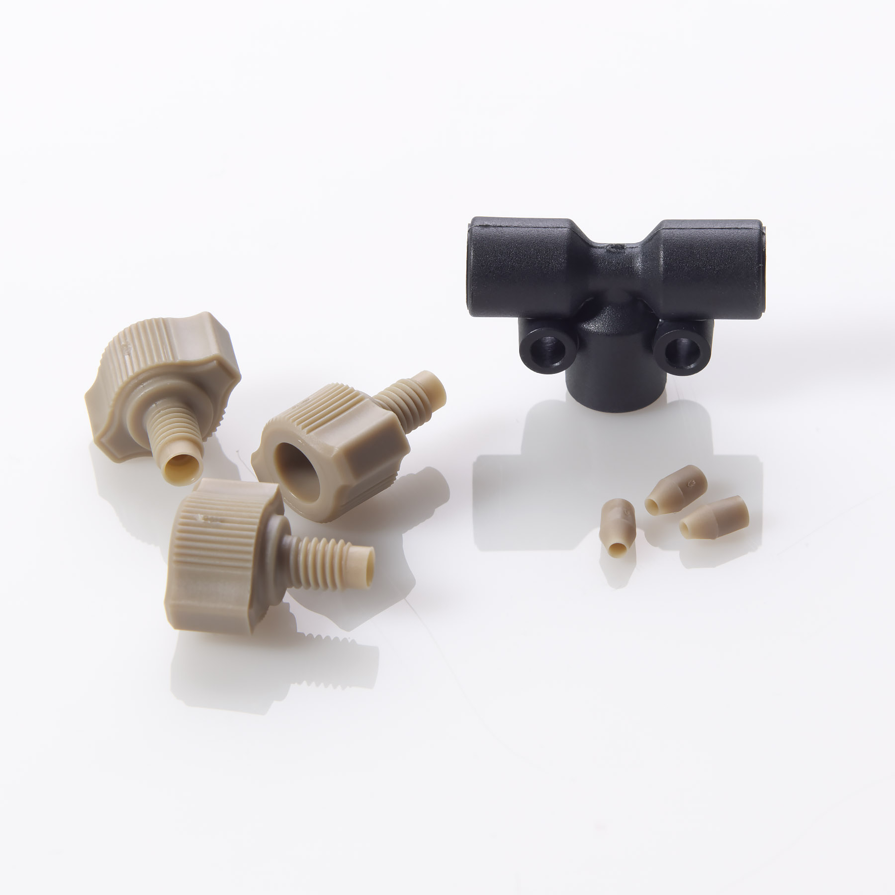 Connector Tee PEEK™ 0.050 (1.25mm) Thru-Hole for 1/16" OD Tubing Kit (Union + Fittings)